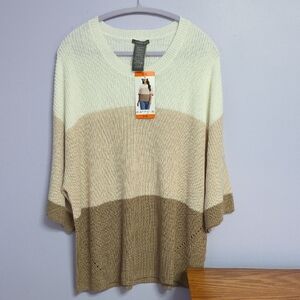 Matty M Cream and Brown Cikorblock Knit Sweater